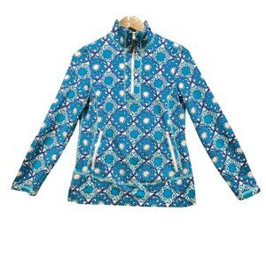 Talbots Womens Activewear Jacket Size  XS Blue White Geo Moroccan Tile Pullover
